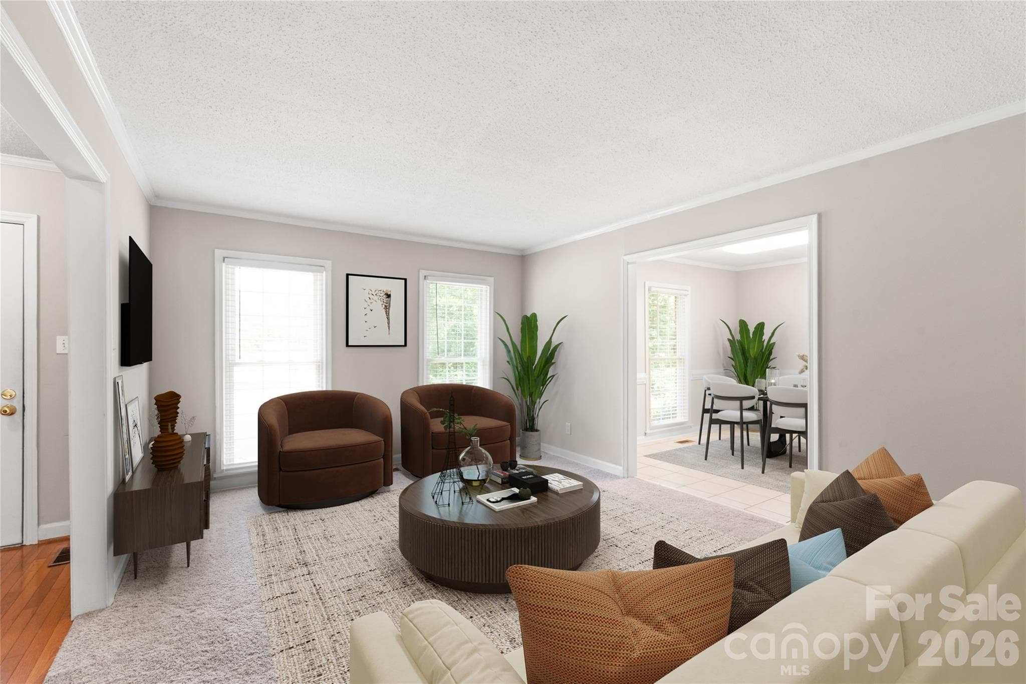 Virtually Staged Living Room - 7308 Quail Ridge Drive, Charlotte