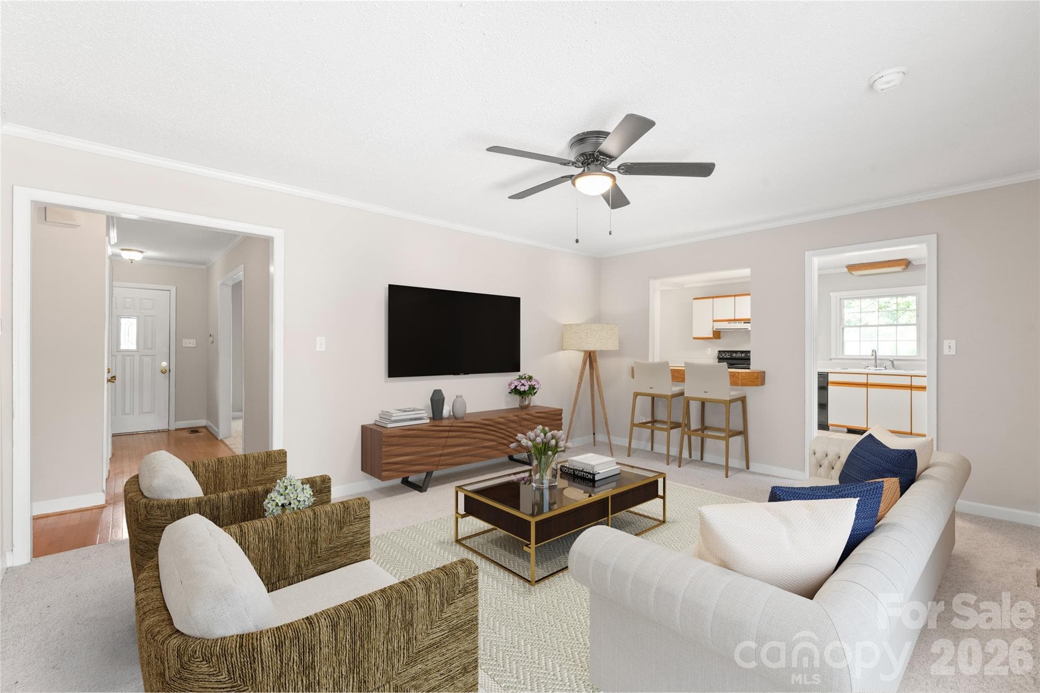 Virtually Staged Family Room - 7308 Quail Ridge Drive, Charlotte
