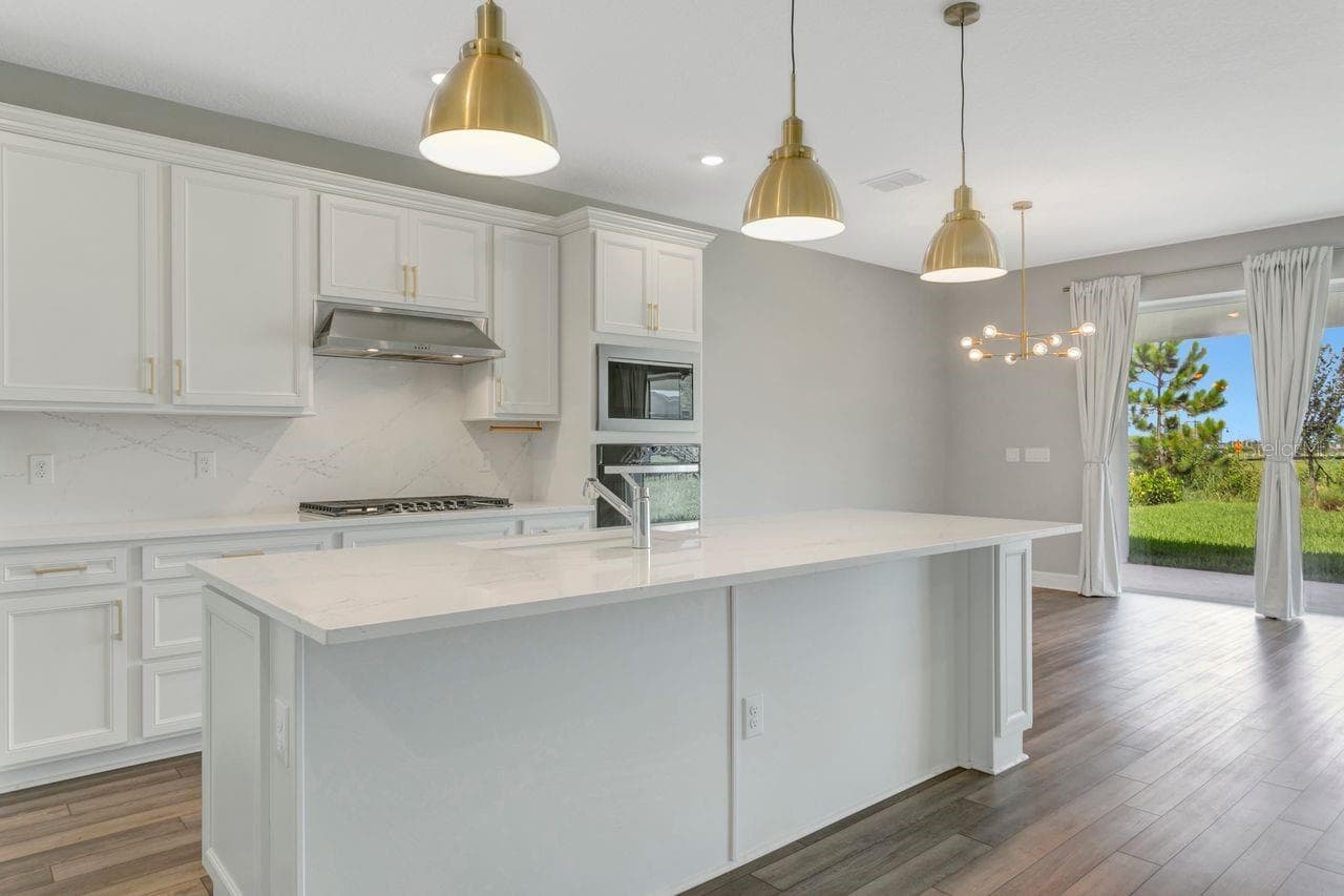 Luxury Kitchen with Large island, built in oven, closet pantry, custom fixtures, solid backsplash - 9909 LONGMEADOW AVE, PARRISH