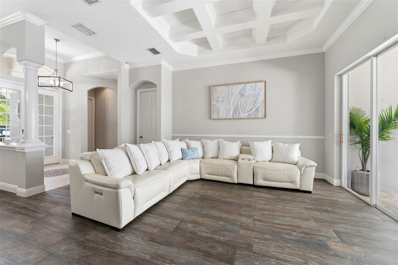 Beautiful Formal Living Room With Gorgeous Coffered Ceiling - 24355 HIDEOUT TRL, LAND O LAKES