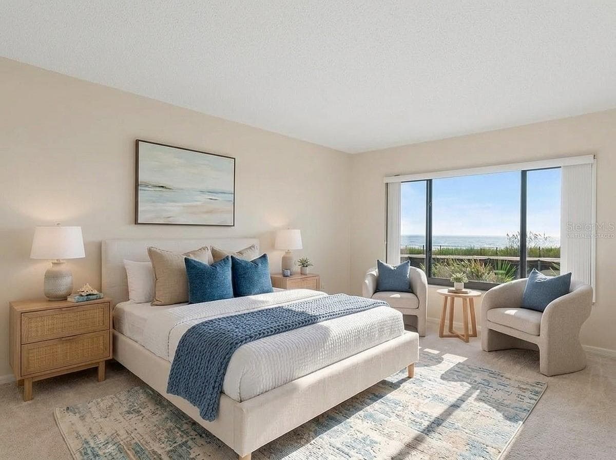 East facing bedroom virtually staged - 2600 OCEAN SHORE BLVD #111, ORMOND BEACH