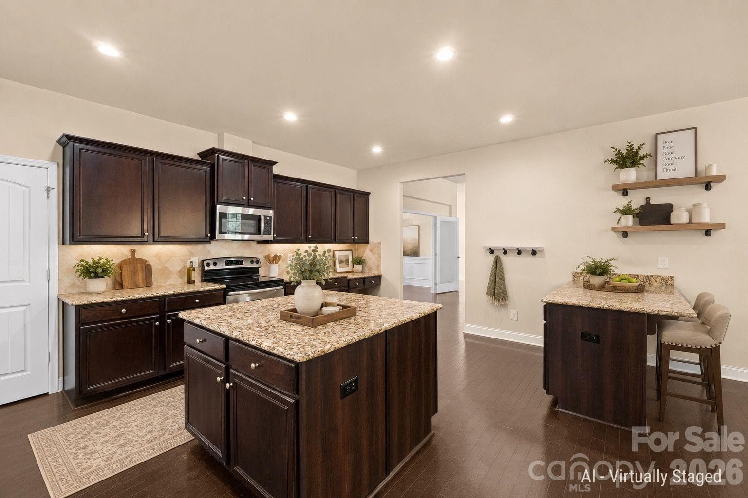 kitchen w/island and breakfast bar - virtually staged - 589 Shepherd Road, Troutman