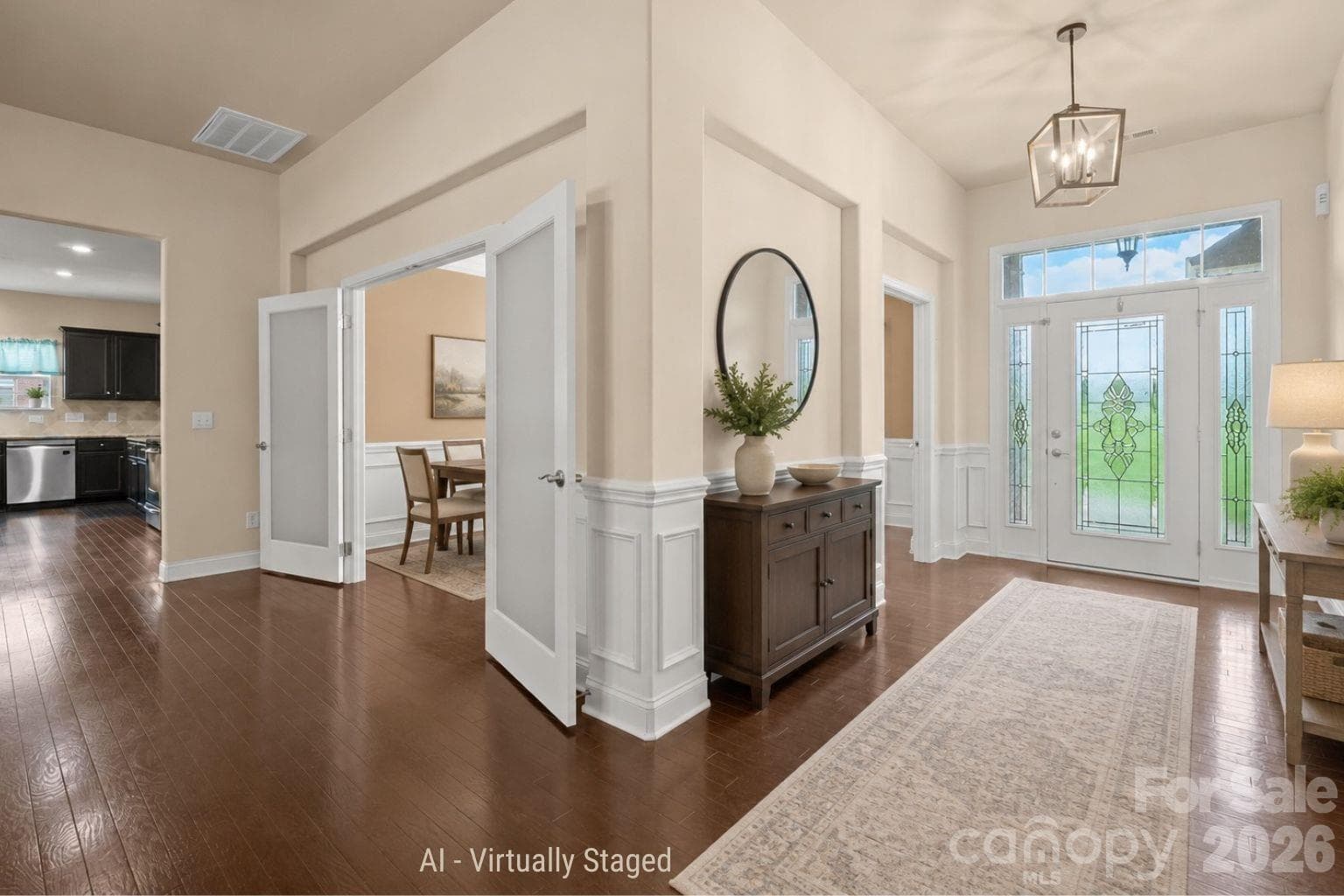 dining room and entry way - virtually staged - 589 Shepherd Road, Troutman