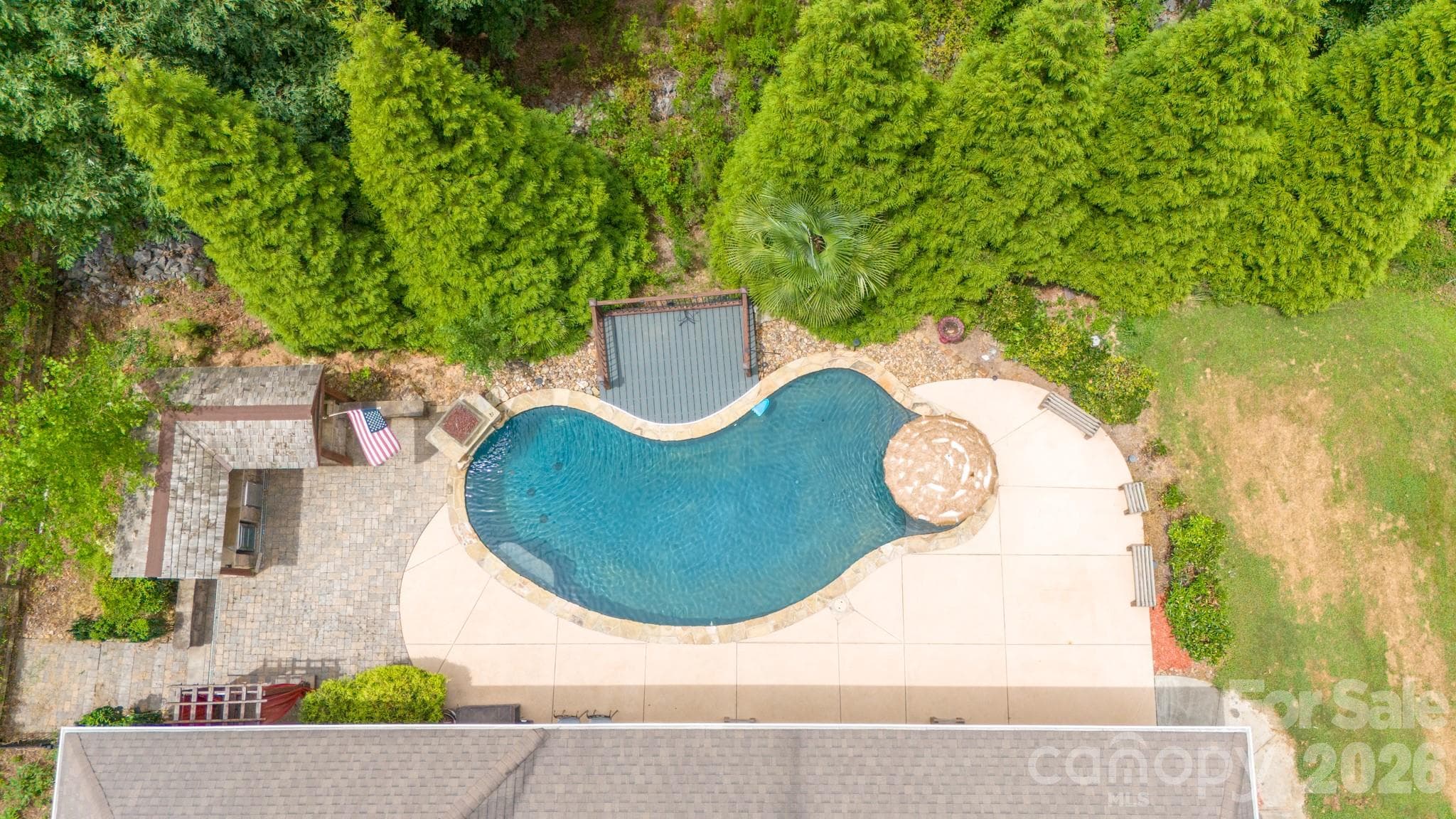 aerial view of backyard pool - 589 Shepherd Road, Troutman