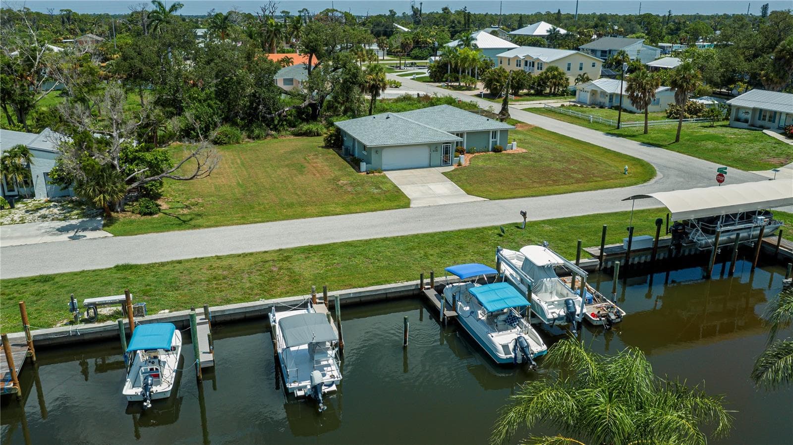 Aerial of the dock and home - 8152 SEASHELL ST, ENGLEWOOD