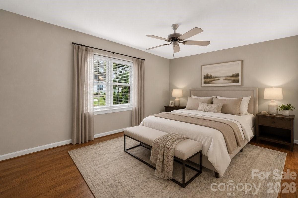 Primary Bedroom, virtually staged - 1700 Roxborough Road, Charlotte