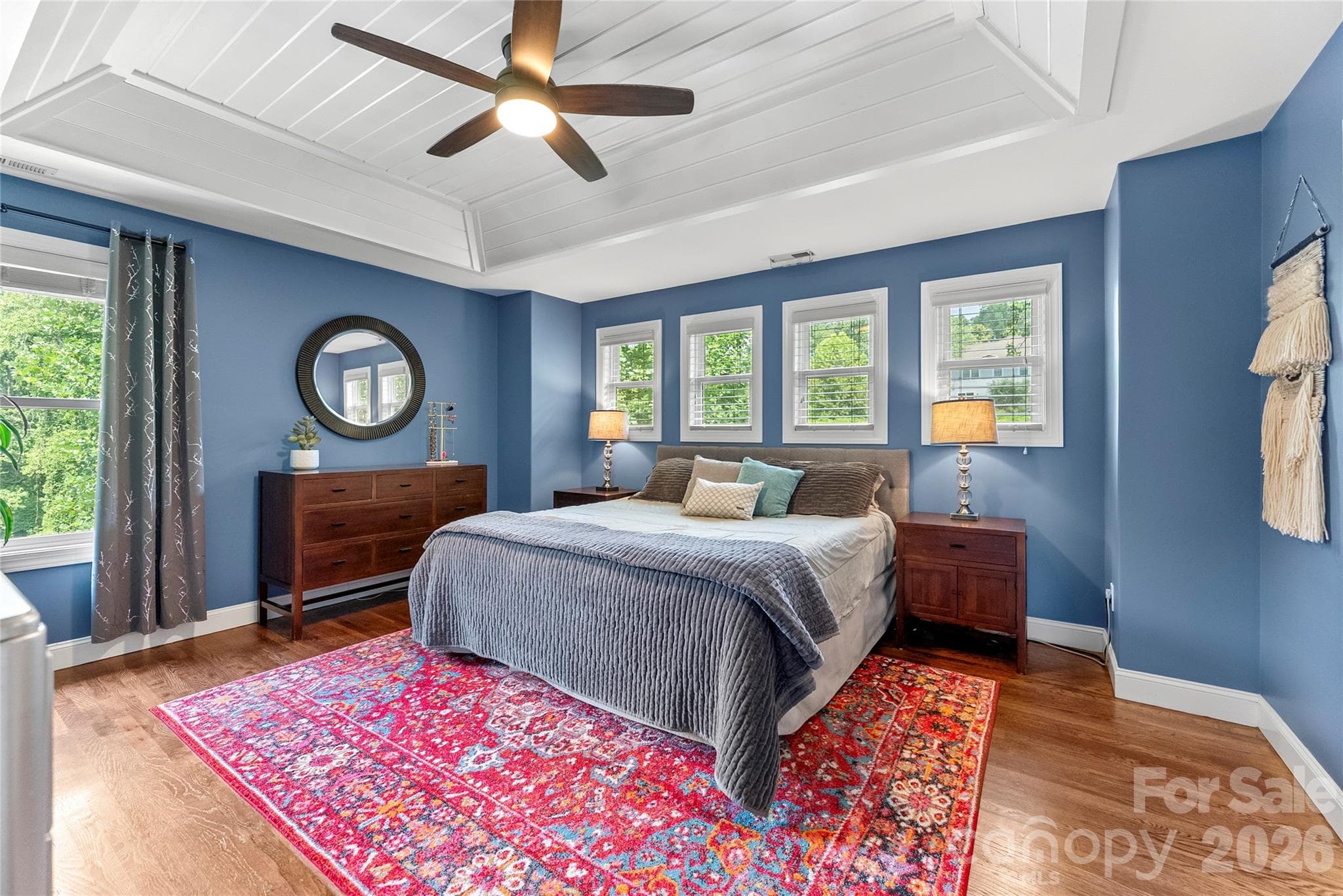 Primary bedroom with tray ceiling - 118 Houston Street, Asheville