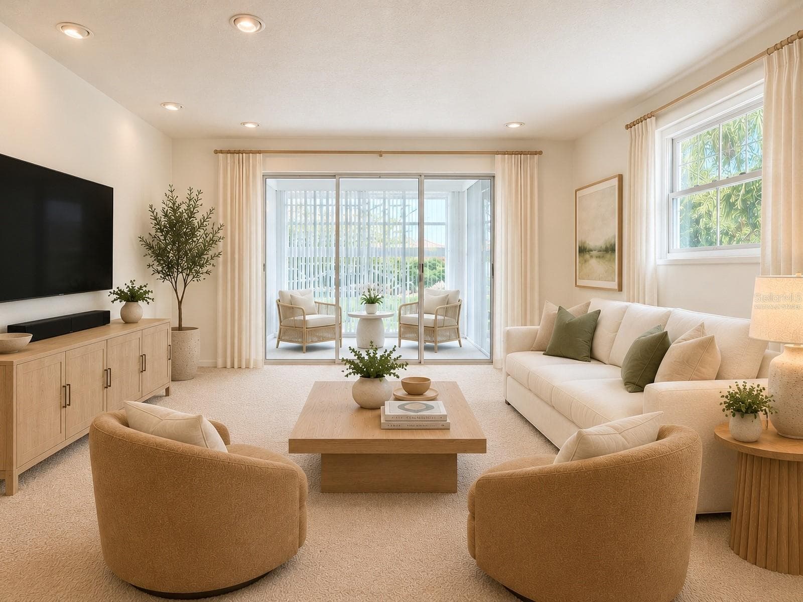 Virtually staged Great room - 531 SUTTON PL, LONGBOAT KEY