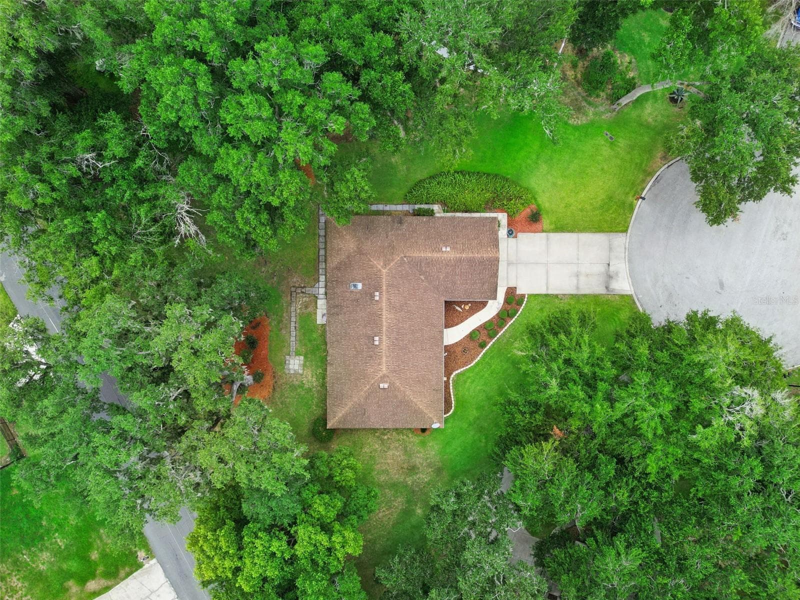 Wide aerial of Lake Forest community highlighting the mature tree canopy, large lots, and lake proximity in Mount Dora, FL - 480 LAKE FOREST CIR, MOUNT DORA