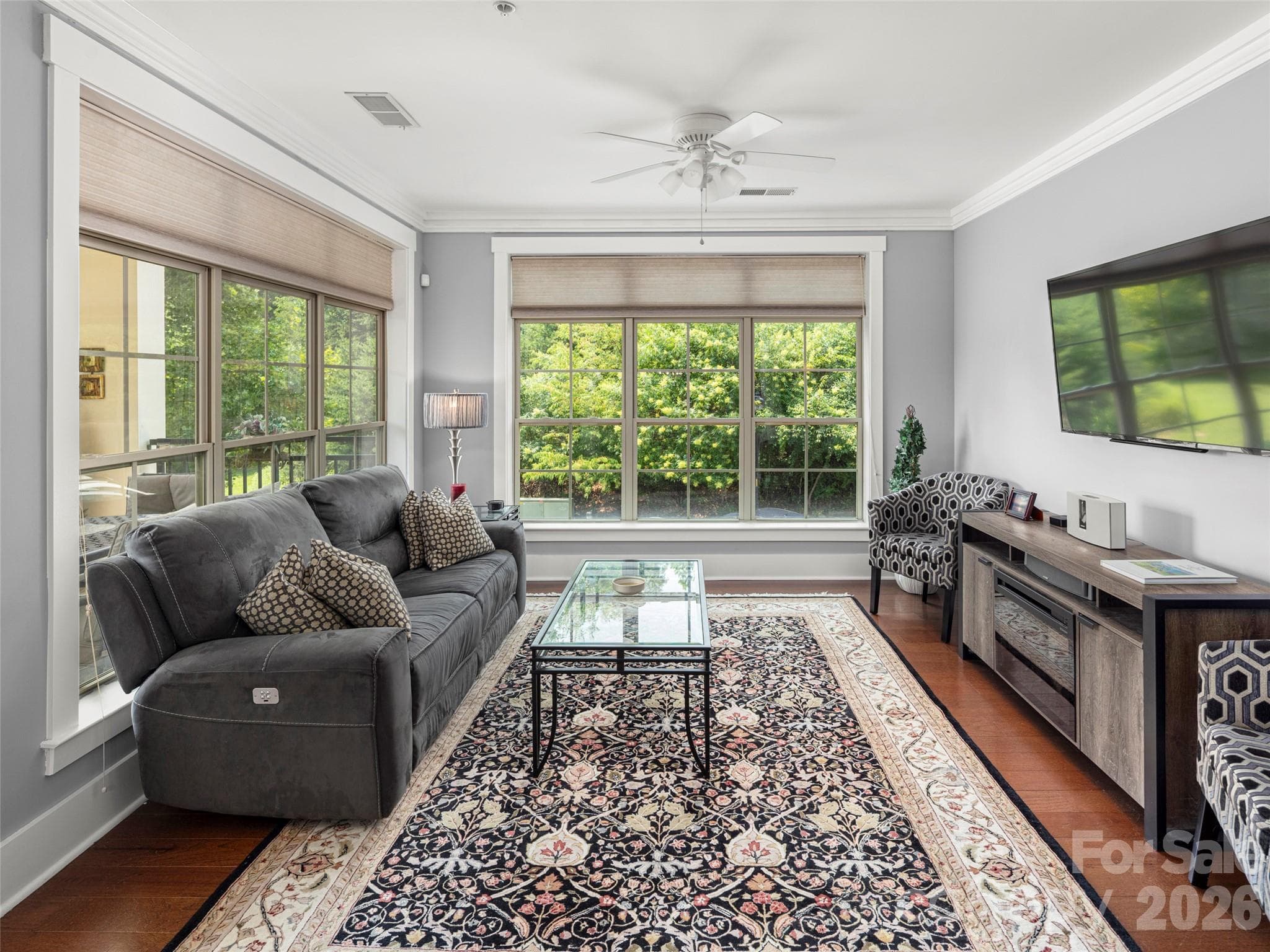 Large living room with floor to ceiling windows - 5 Farleigh Street, Asheville