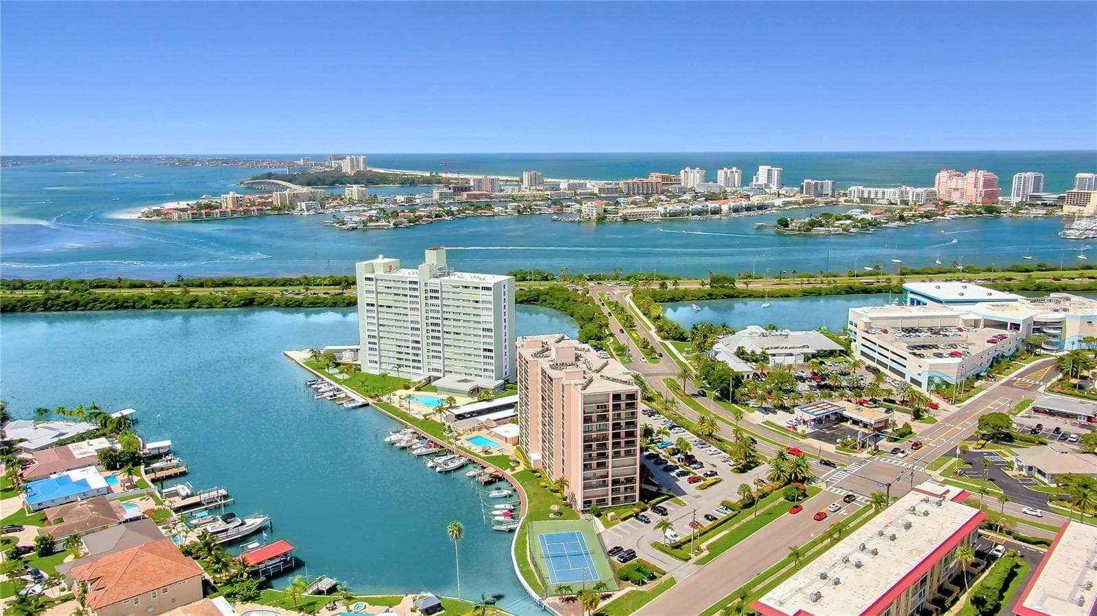 Aerial of 51 Island Way and Clearwater Beach. - 51 ISLAND WAY #311, CLEARWATER BEACH