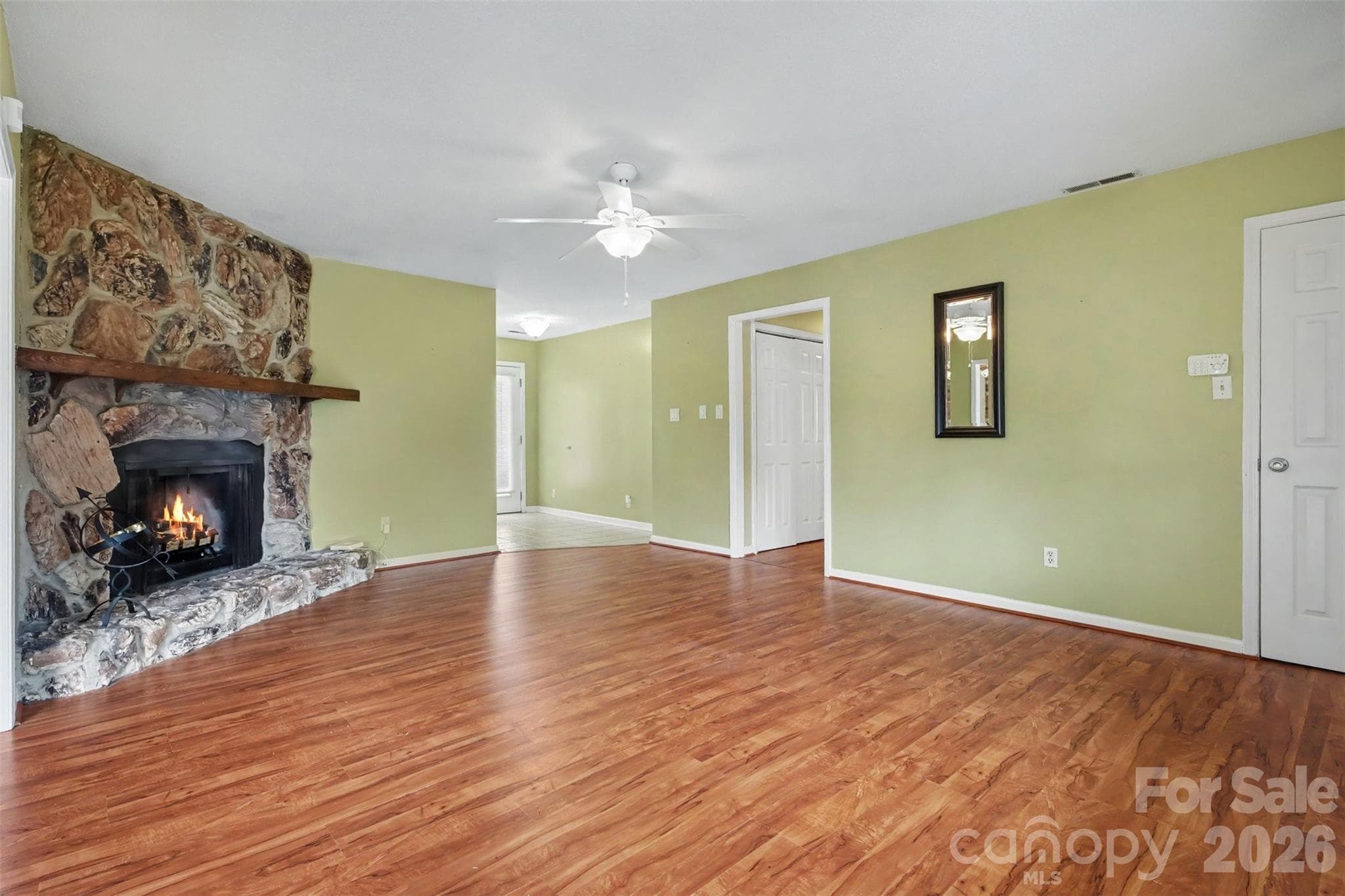 Living room with propane gas logs - 155 Park Villa Road, Salisbury