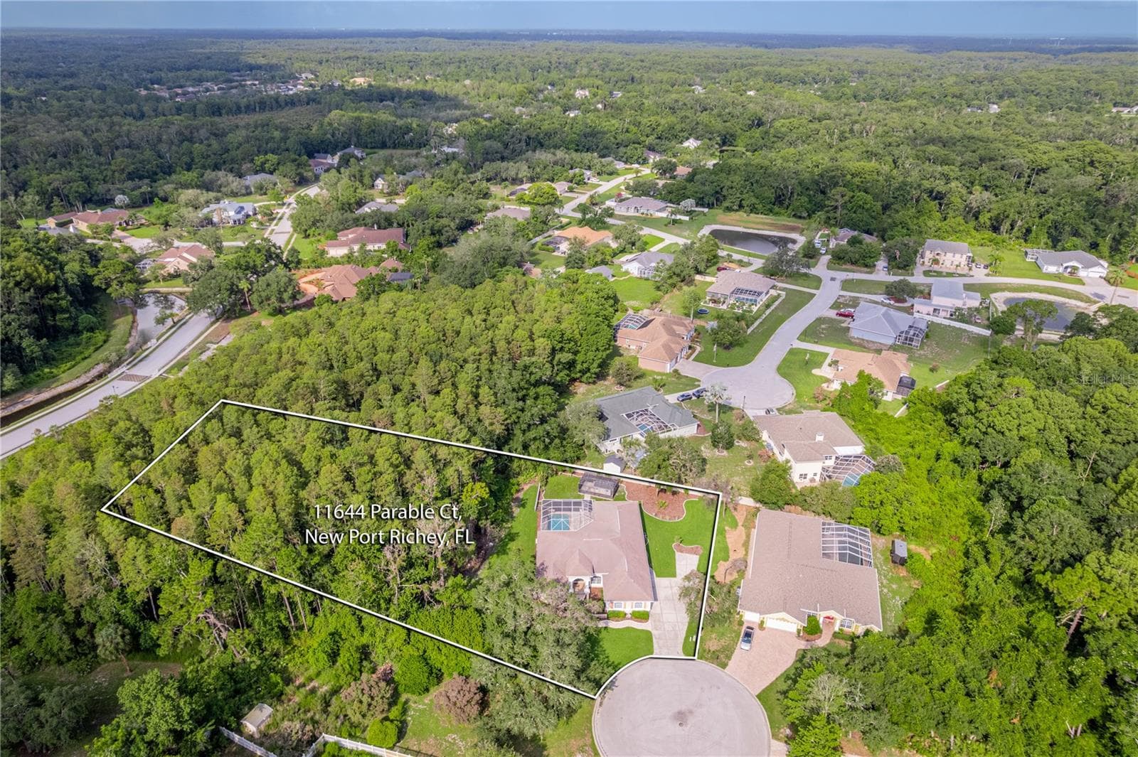 Aerial lot lines. OVER 1.5 ACRES - 11644 PARABLE CT, NEW PORT RICHEY