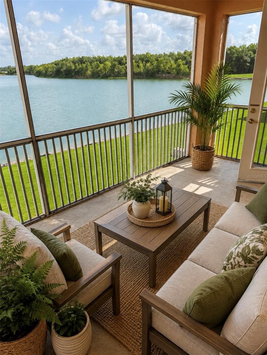 Virtually staged lanai overlooking lake - 3933 SERENADE LN, LAKELAND