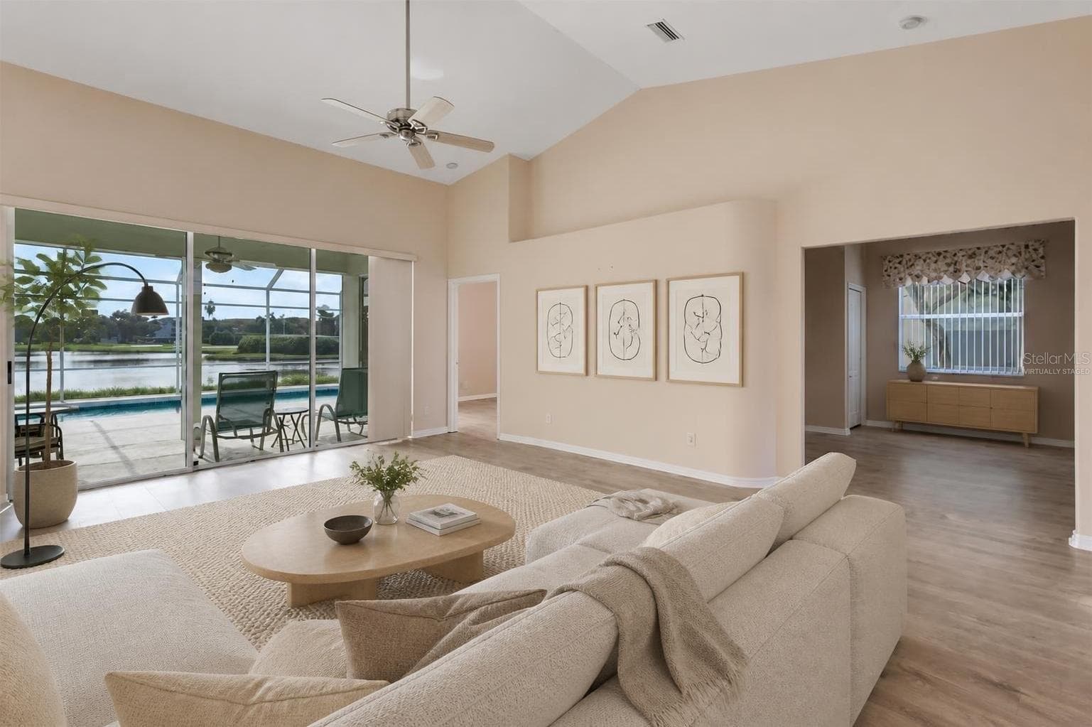 Great Roomvirtually staged - 8976 WHITEMARSH AVE, SARASOTA