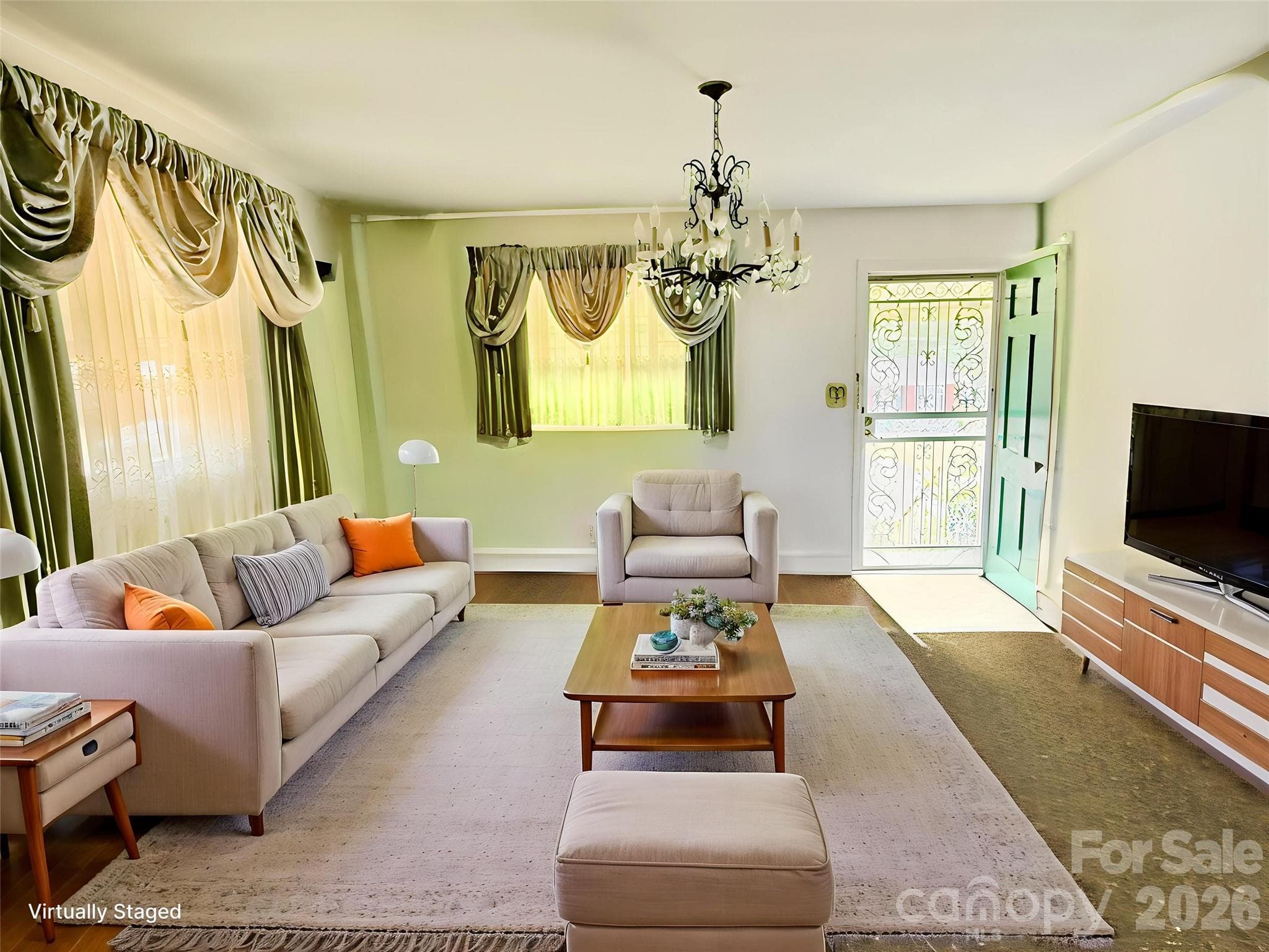 Virtually Staged Living Room - 4410 Birkdale Drive, Charlotte