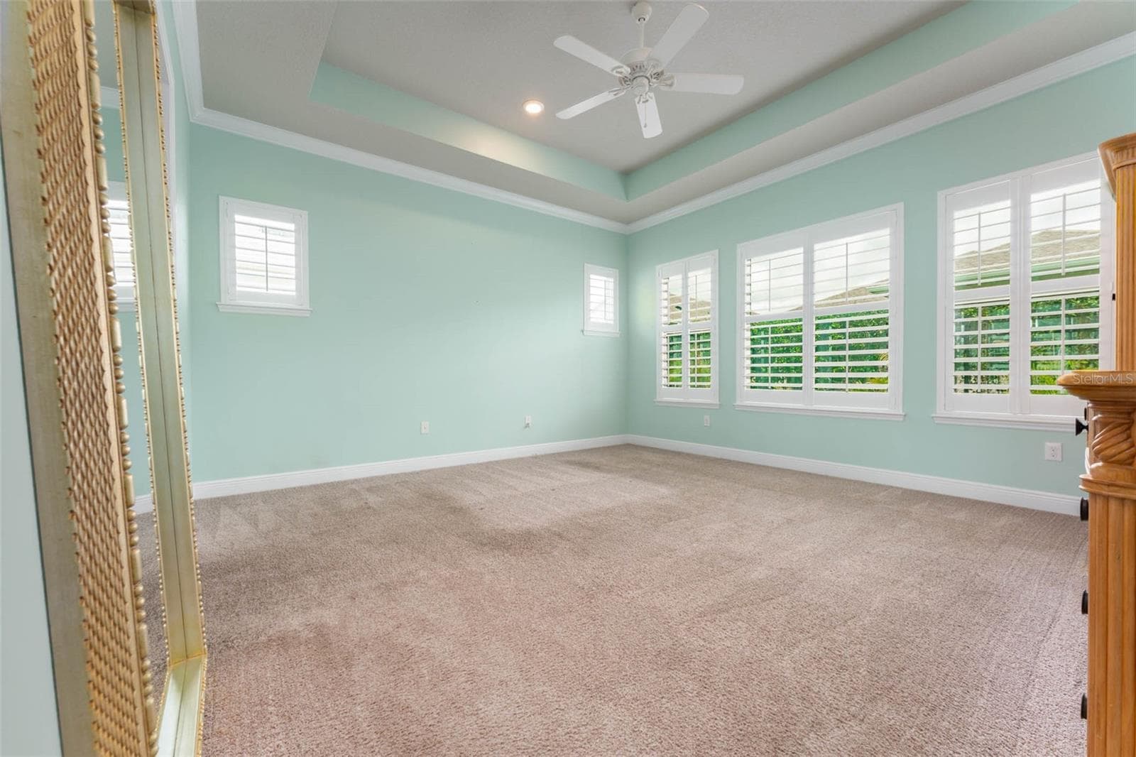 Primary Suite with Tray Ceiling & Wall of Windows Overlooking Private Backyard - 14008 SWALLOW HILL DR, LITHIA