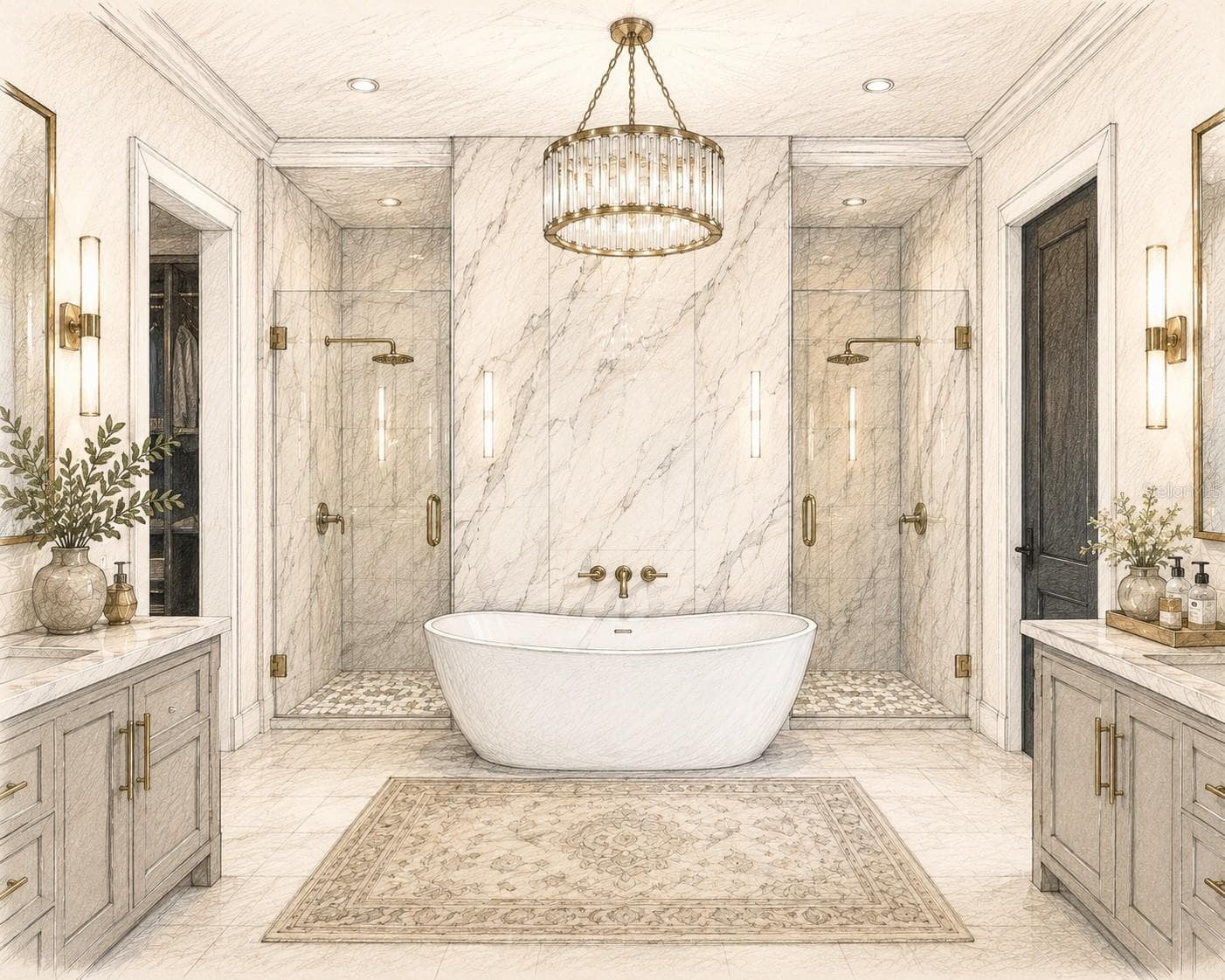 Primary bath rendering with elegant soaking tub, dual showers, vanities, walk in closet and private water closet - 1224 NW 143RD ST, NEWBERRY