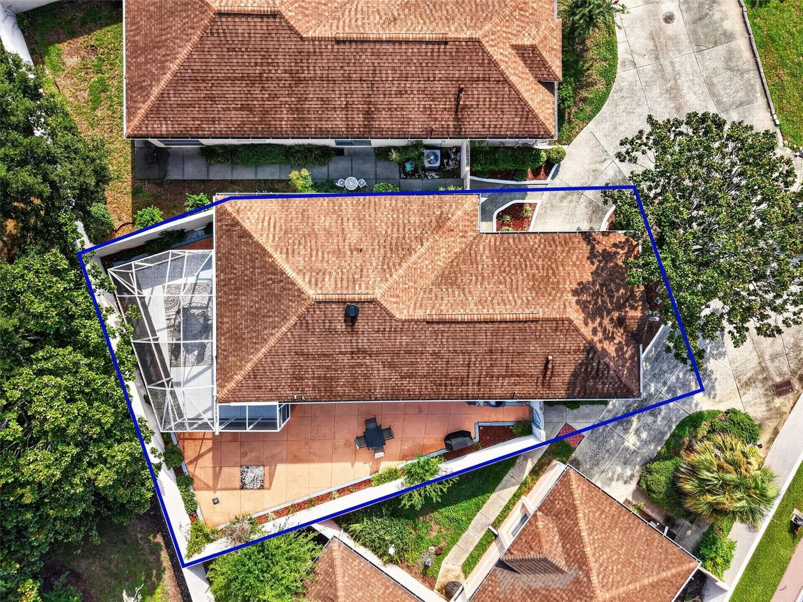 Aerial with Property Lines and PRIVATE Courtyard with ROOM FOR A POOL! - 1717 FRANCISCO ST, THE VILLAGES