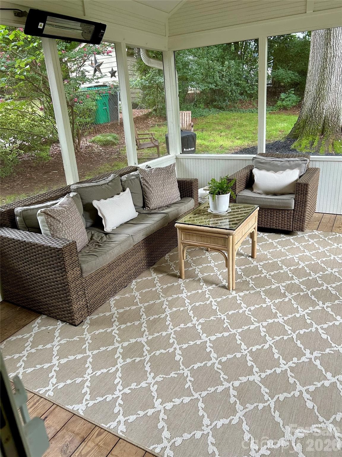 Updated screened in patio with recessed lights, fan, and heaters - Charlotte