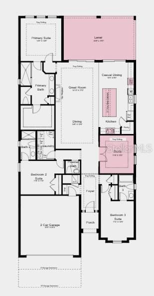 Floor Plan - Additional Highlights Include: tray ceiling package, 4' garage extension, pool and spa, impact windows throughout the house, all appliances included, and 8' interior doors - 26619 DOVE DR, PUNTA GORDA