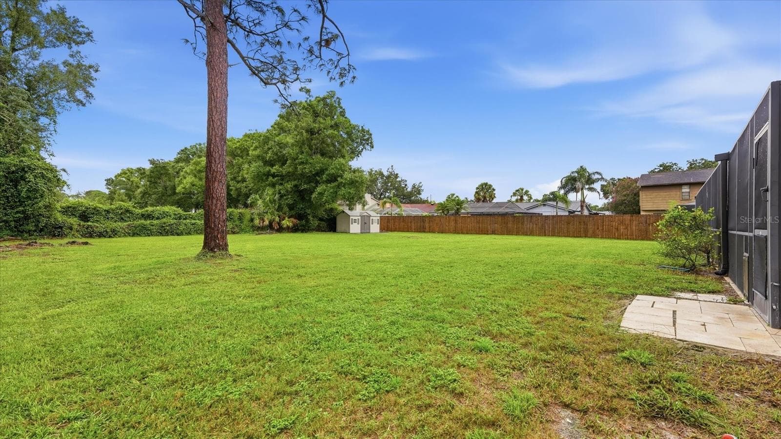 Your furbabies will love this backyard.  Storage shed provides a space for lawn equipment, yard toys & games, etc. - 15127 PENNINGTON RD, TAMPA
