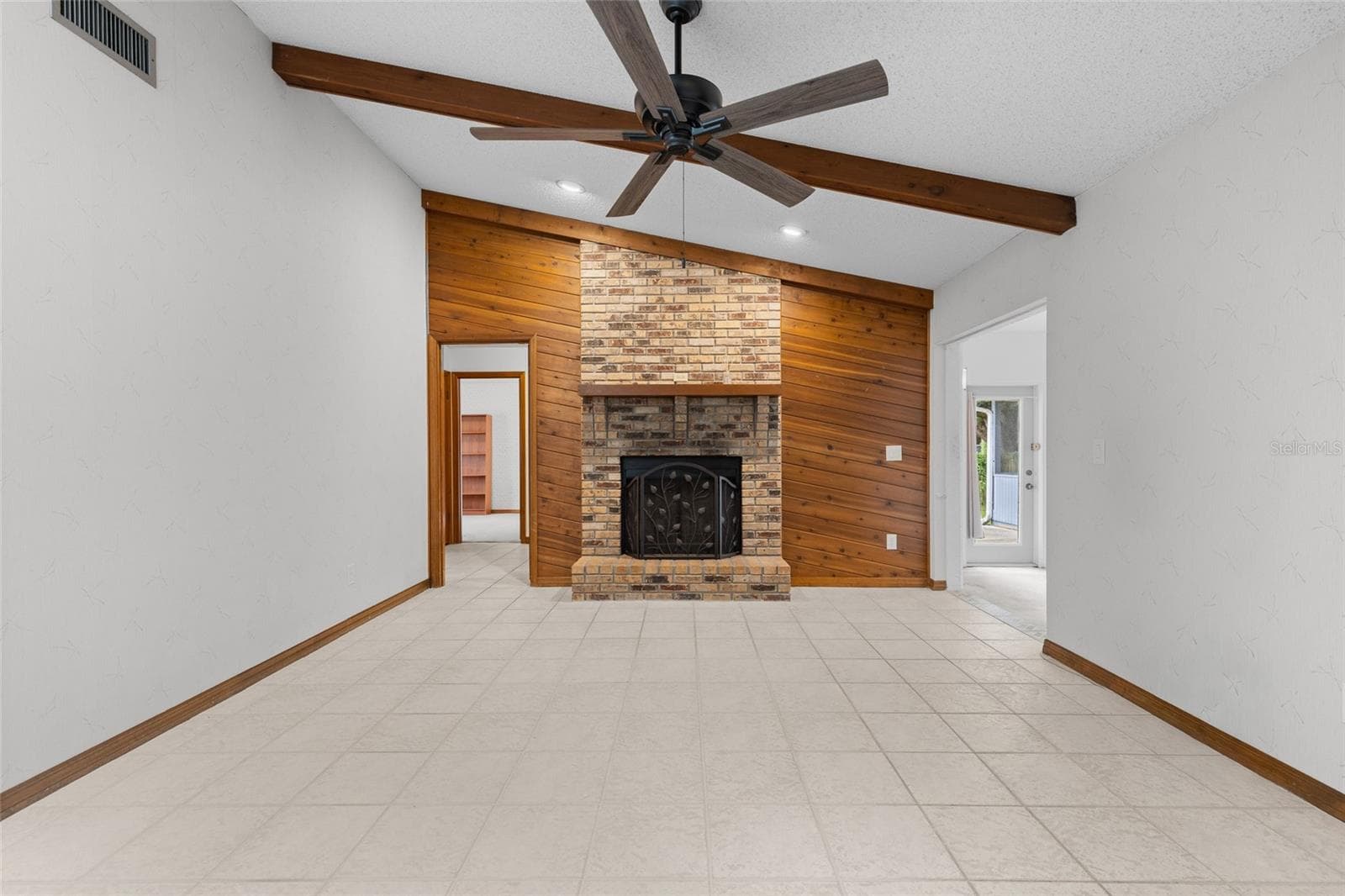 Family Room with Brick Fireplace - 521 FERNWOOD DR, ALTAMONTE SPRINGS