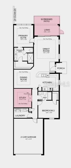 Floor Plan - Additional Highlights Include: Tray ceiling at great room/dining room/primary/study, 8' interior doors, extended screened patio, study in place of flex, double pocket doors at study, pre-plumb for future laundry sink, and whole house impact windows - 13309 SANTINI CIR, ENGLEWOOD