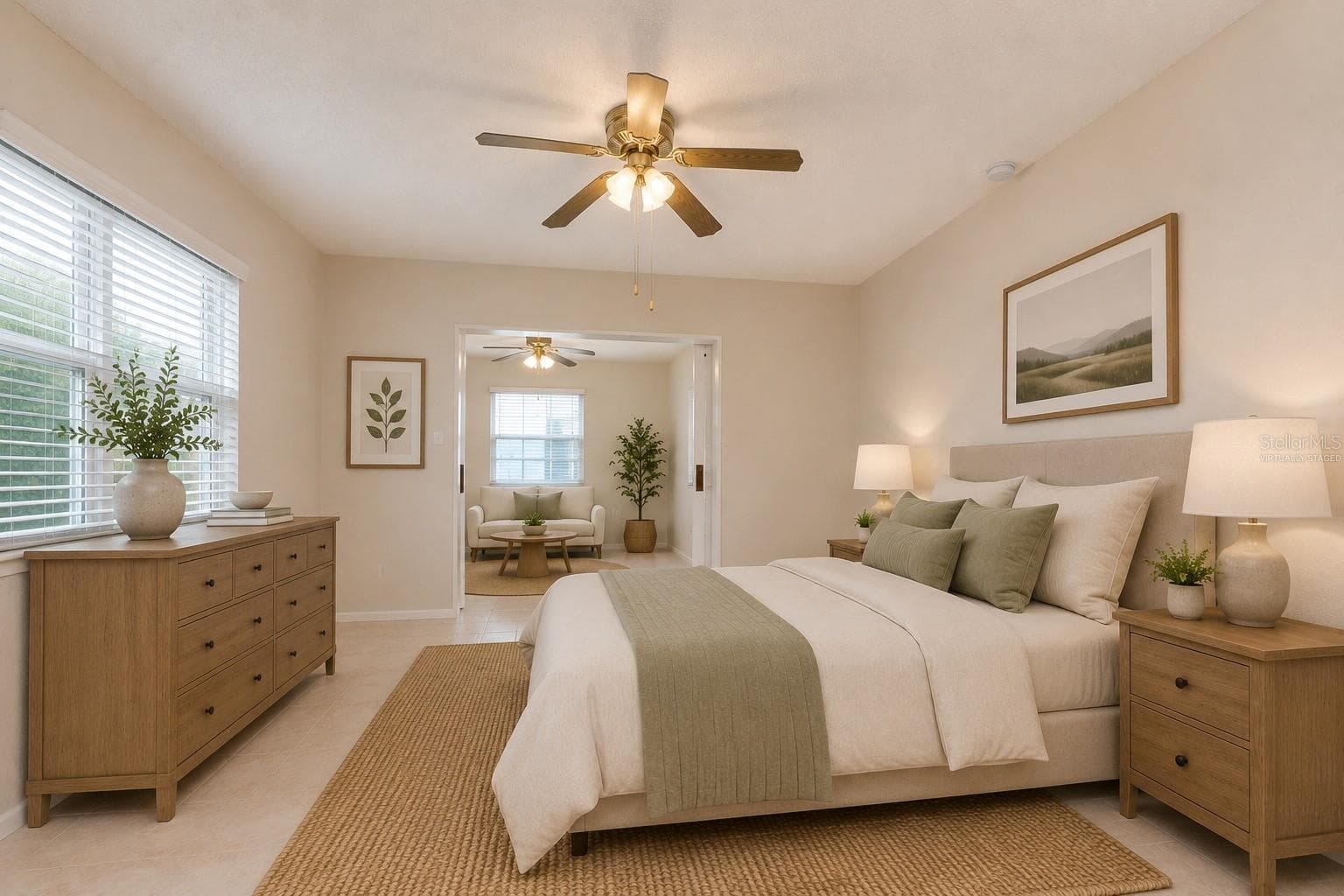 Guest bedroom #1 w barn doors and access to patio (virtually staged) - 8811 MARTINIQUE LN, PORT RICHEY