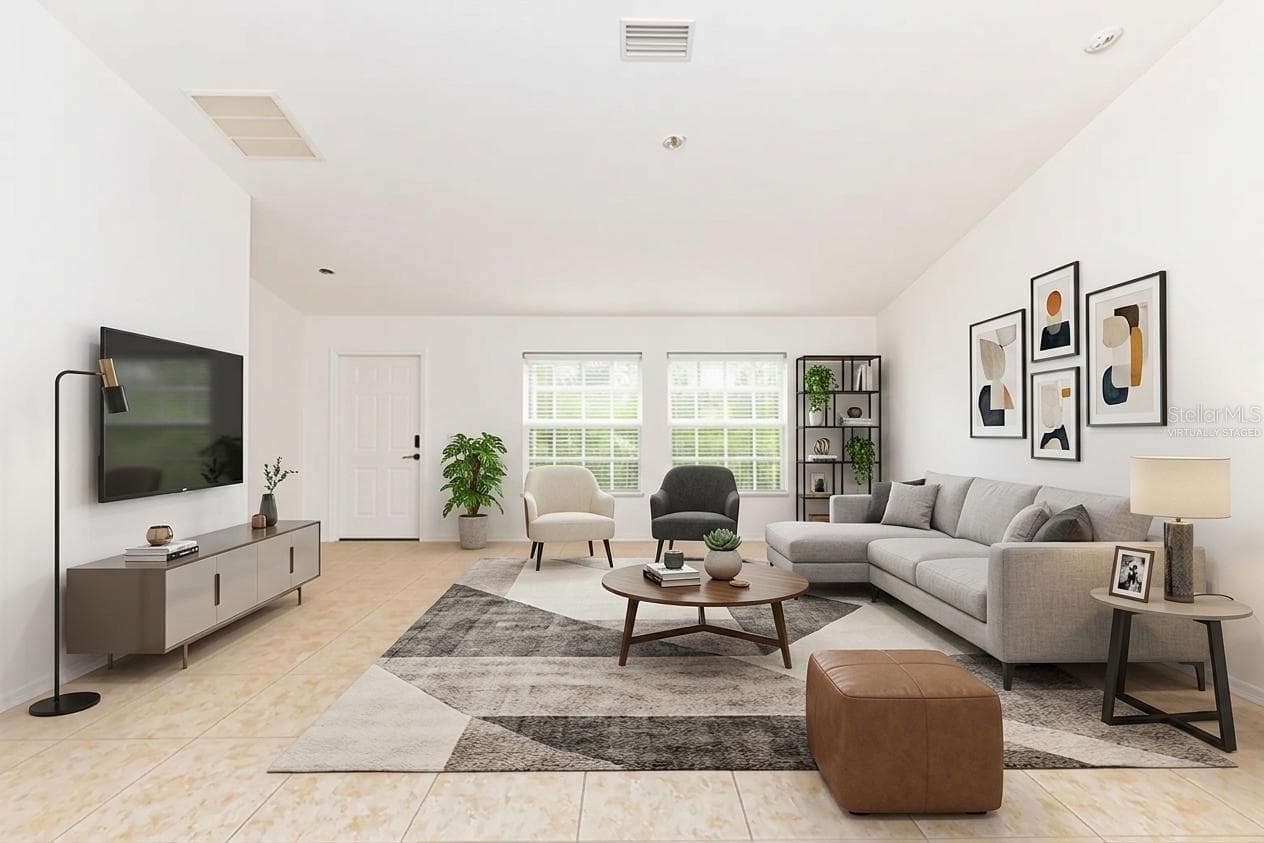 Living room and front entrance virtually staged - 8457 BRISTOL AVE, NORTH PORT