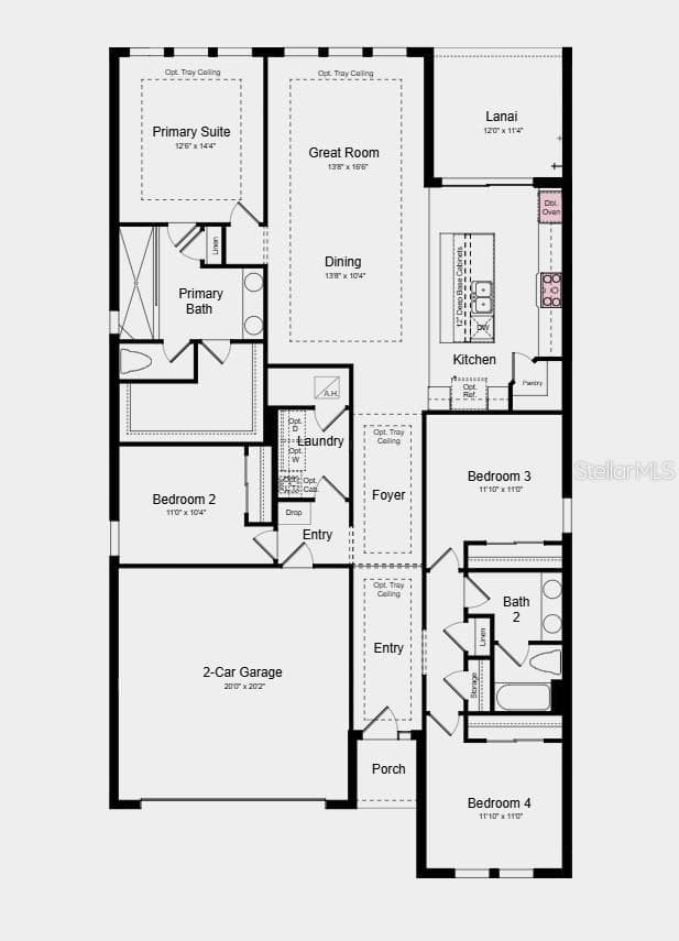 Floor Plan - Additional Highlights Include: 8' interior doors, outdoor kitchen rough-in, and a tray ceiling package - 12813 DOCKYARD TRL, PALMETTO