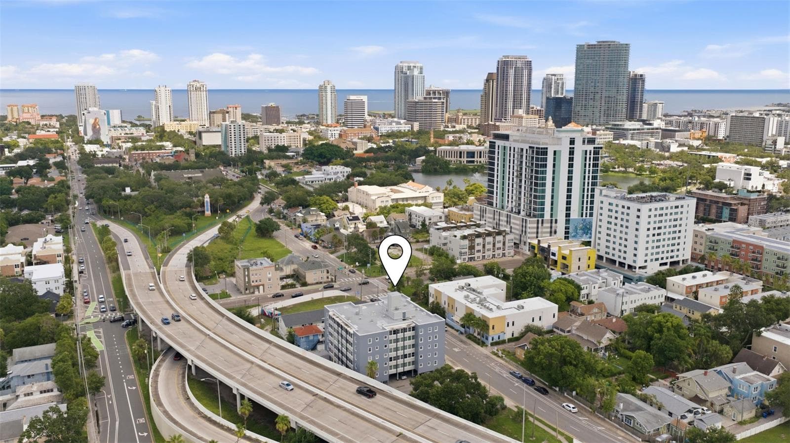 Aerial perspective showcasing the nearby Downtown St. Petersburg skyline and surrounding neighborhood. - 841 4TH AVE N #27, ST PETERSBURG