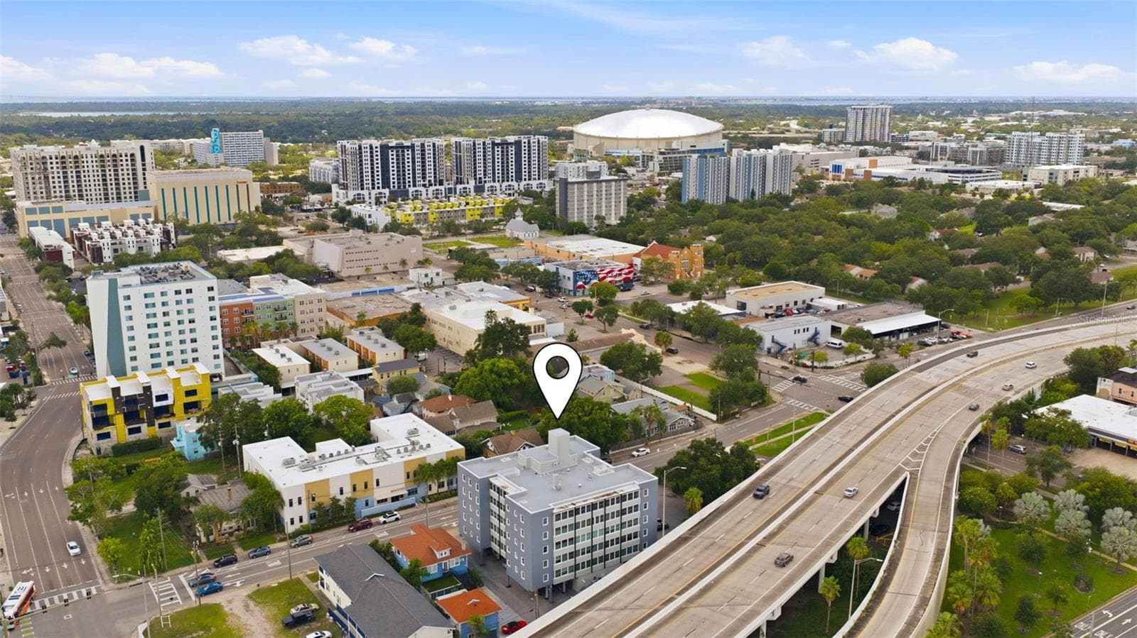 Aerial perspective looking toward the surrounding downtown area and nearby city destinations. - 841 4TH AVE N #27, ST PETERSBURG