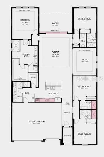 Floor Plan ~  Additional Highlights Include: shower in place of tub at Bath 2 and 3, tray ceiling package, pocket sliding glass door at great room, 8' interior doors, pre-plumb for laundry sink, and outdoor kitchen rough-in - 903 LADYFISH TRL, ST CLOUD