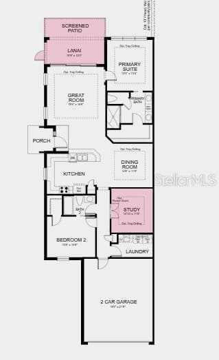 Floor Plan ~ Additional Highlights Include: extended lanai, tray ceilings, French doors at study, 8' interior doors, impact windows, and all appliances included - 7532 MOONBEAM AVE, SARASOTA