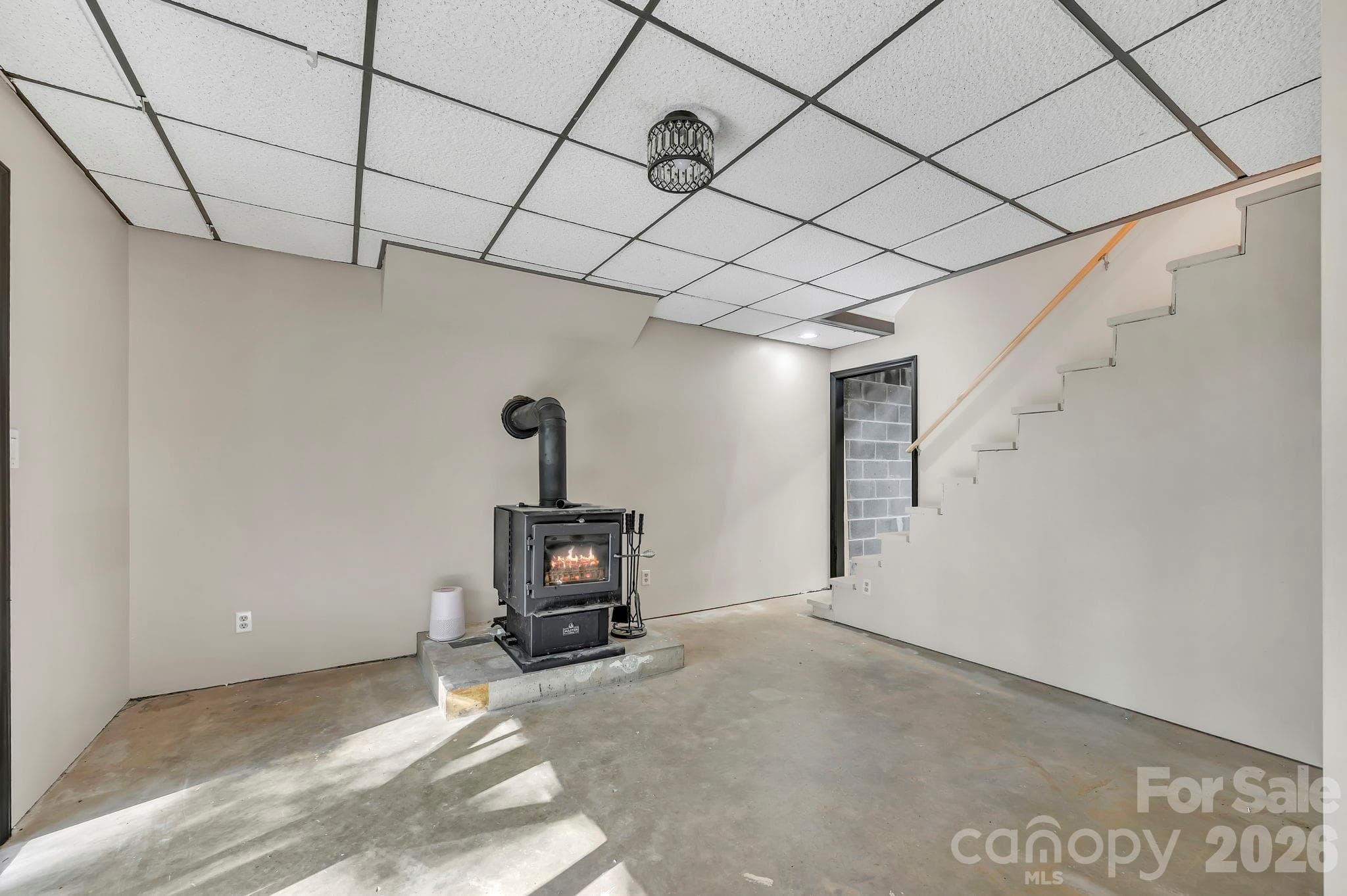 Woodstove in Basement - 426 Meadowood Lane, Burnsville