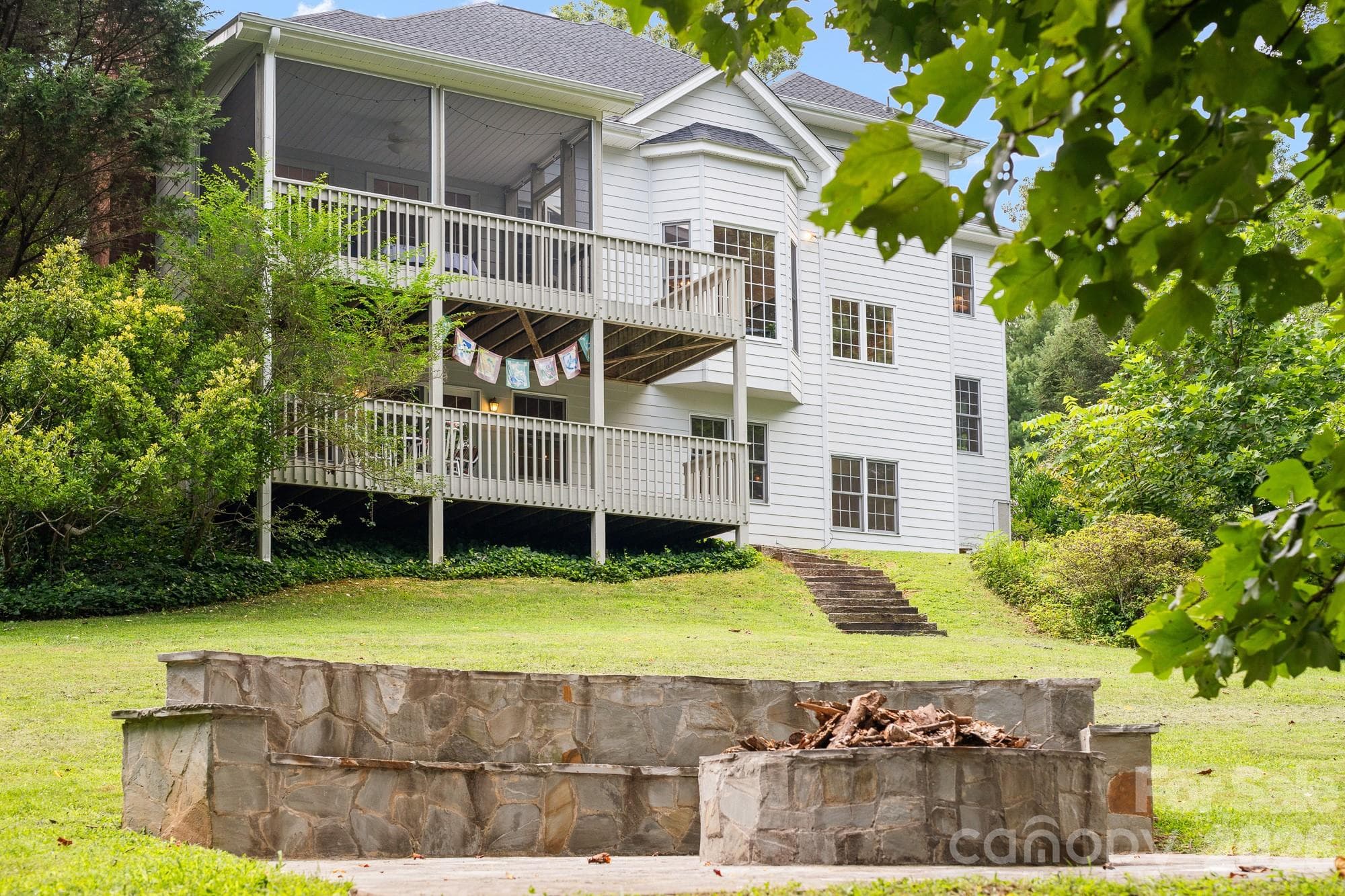 Beautiful Stone Firepit + Bench - 210 Clear Vista Circle, Asheville