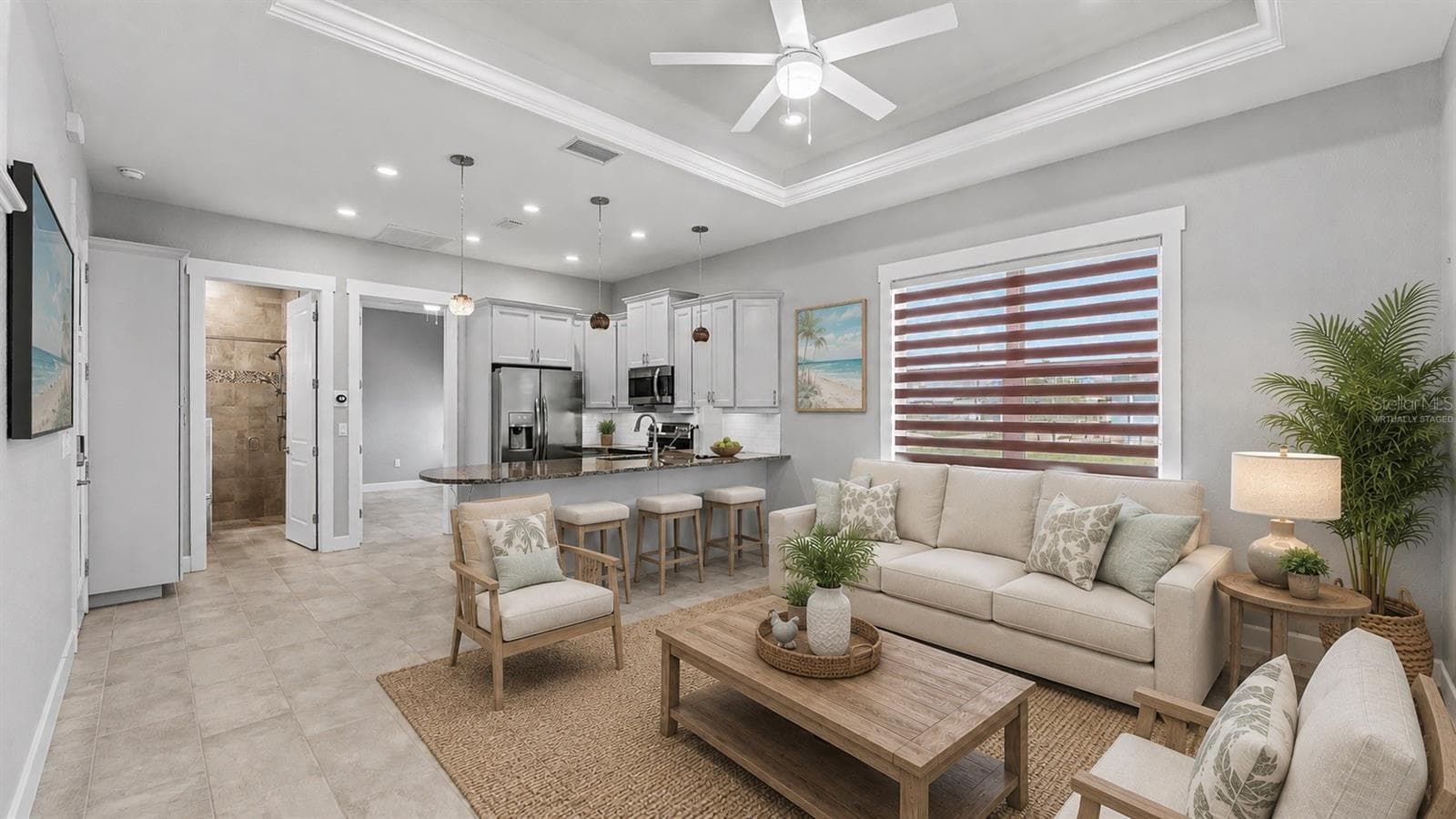 living room, dining, kitchen - This photo has been virtually staged. - 3220 FISH HAWK DR, POLK CITY