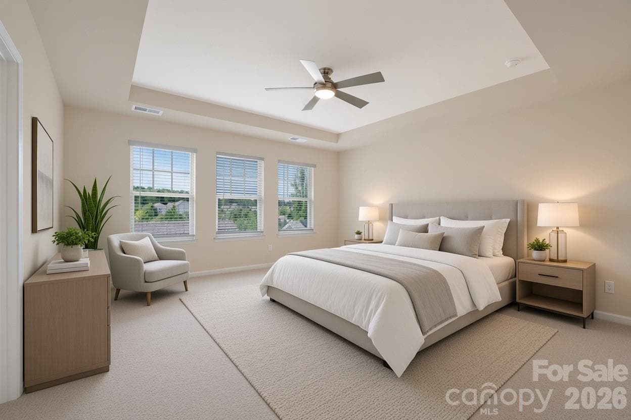Virtually staged Primary suite - 15505 Davidson East Drive, Davidson