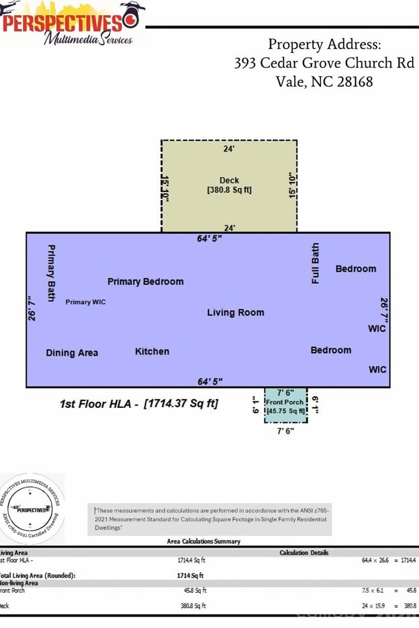Floor plan - square measurements - 393 Cedar Grove Church Road, Vale