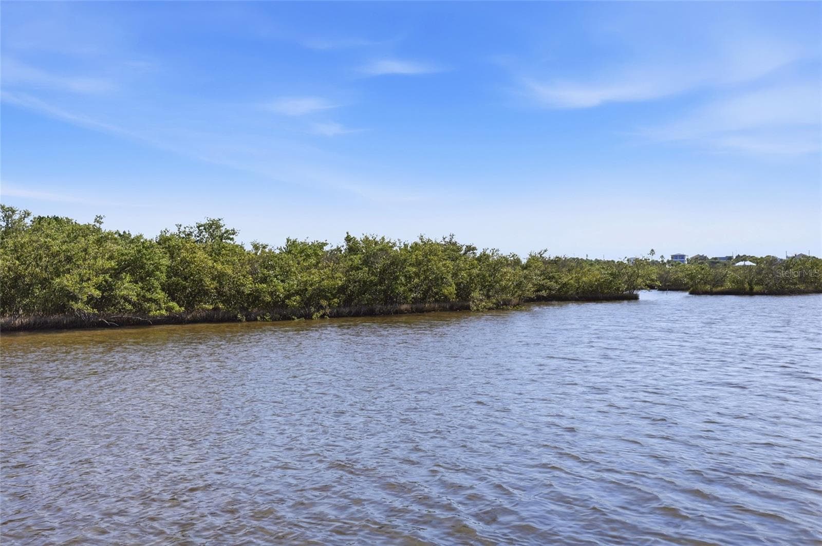 Canal view — Canal view highlighting the mangrove-lined shoreline and open water, with neighboring rooflines visible in the distance. - 342 N 12TH ST, FLAGLER BEACH