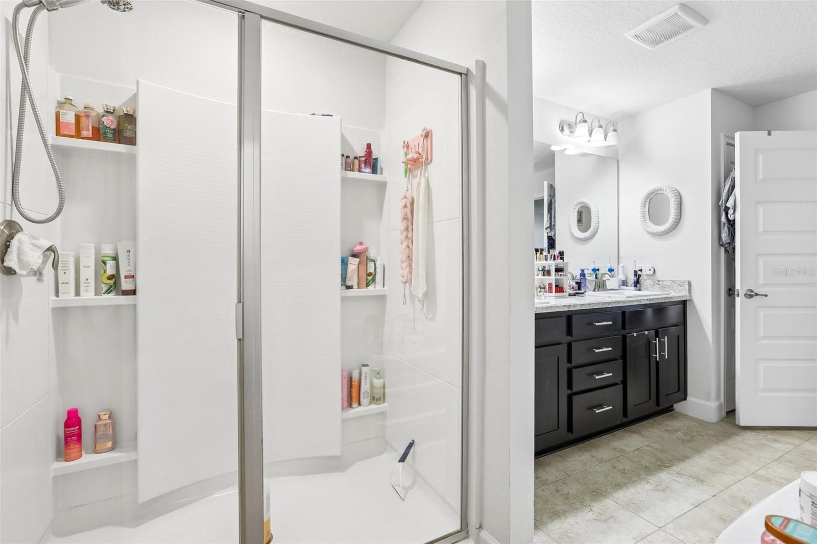 Glass walk-in shower inside master bathroom - 16214 VINE CLIFF AVE, HUDSON