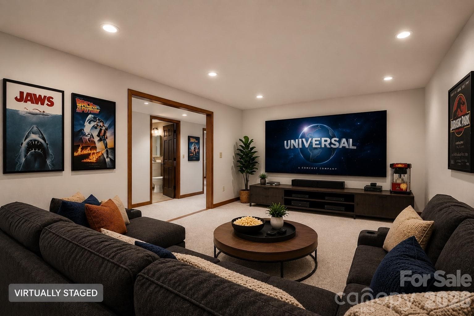 Virtually staged theater/flex in basement - 1105 High Vista Drive, Mills River