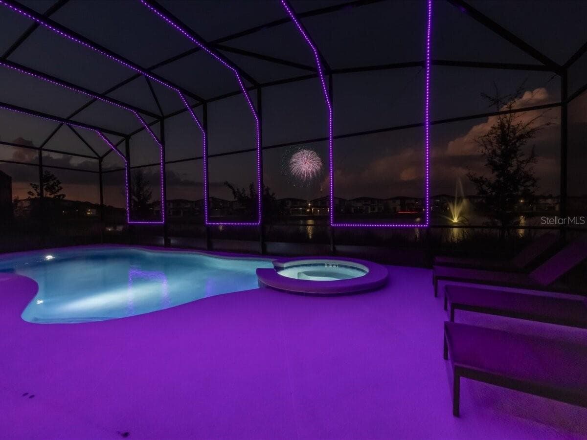 Pool + SPA with LED lights - SeaWorld fireworks and the pond fountain view to - 5830 HIGH SEAS DR, ORLANDO