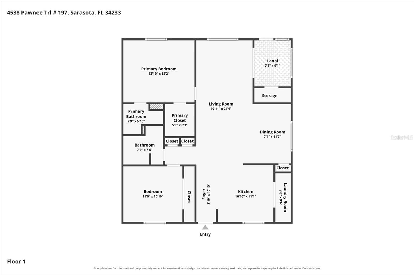 Floor plan dimensions are approximate - 4538 PAWNEE TRL #197, SARASOTA