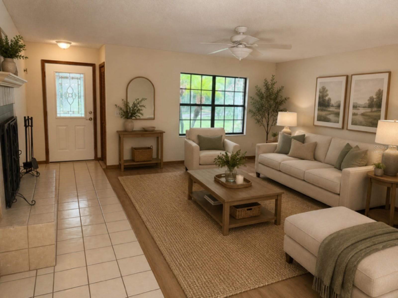 Living room virtually staged - 226 COUNCIL BLUFFS DR, DELTONA