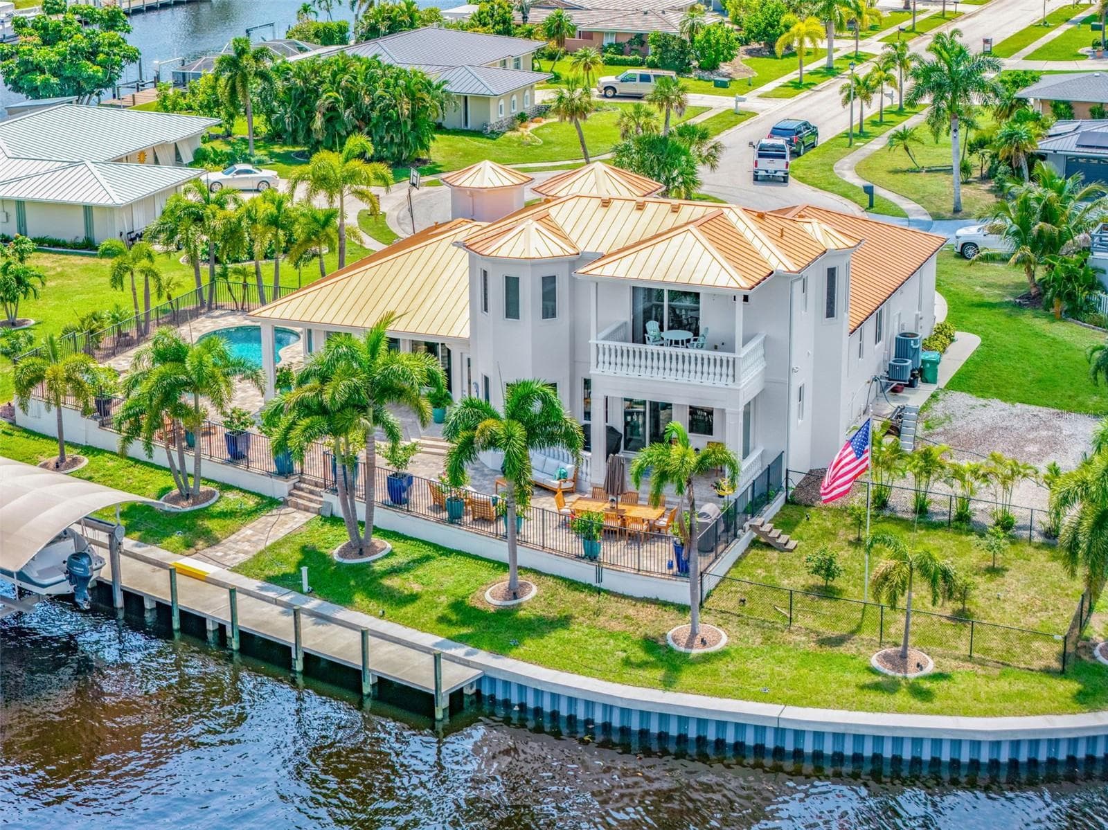 Stunning Aerial Highlighting Pool, Outdoor Living Areas and Waterfront Access - 290 TAIT TER SE, PORT CHARLOTTE