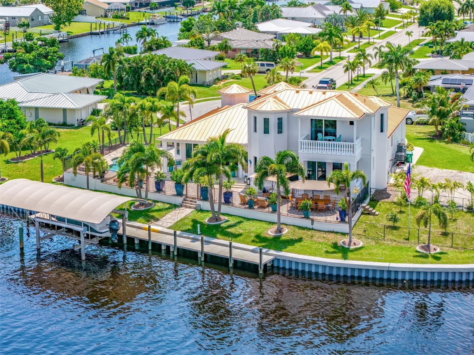Stunning Aerial Highlighting Pool, Outdoor Living Areas and Waterfront Access - 290 TAIT TER SE, PORT CHARLOTTE