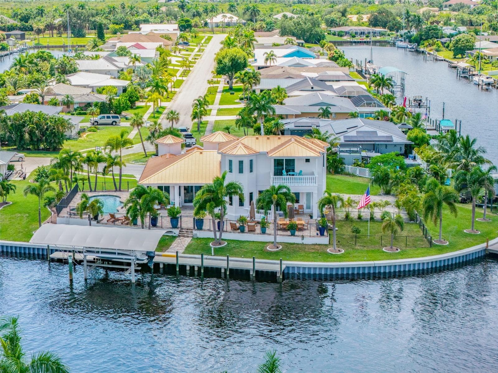Stunning Aerial Highlighting Pool, Outdoor Living Areas and Waterfront Access - 290 TAIT TER SE, PORT CHARLOTTE