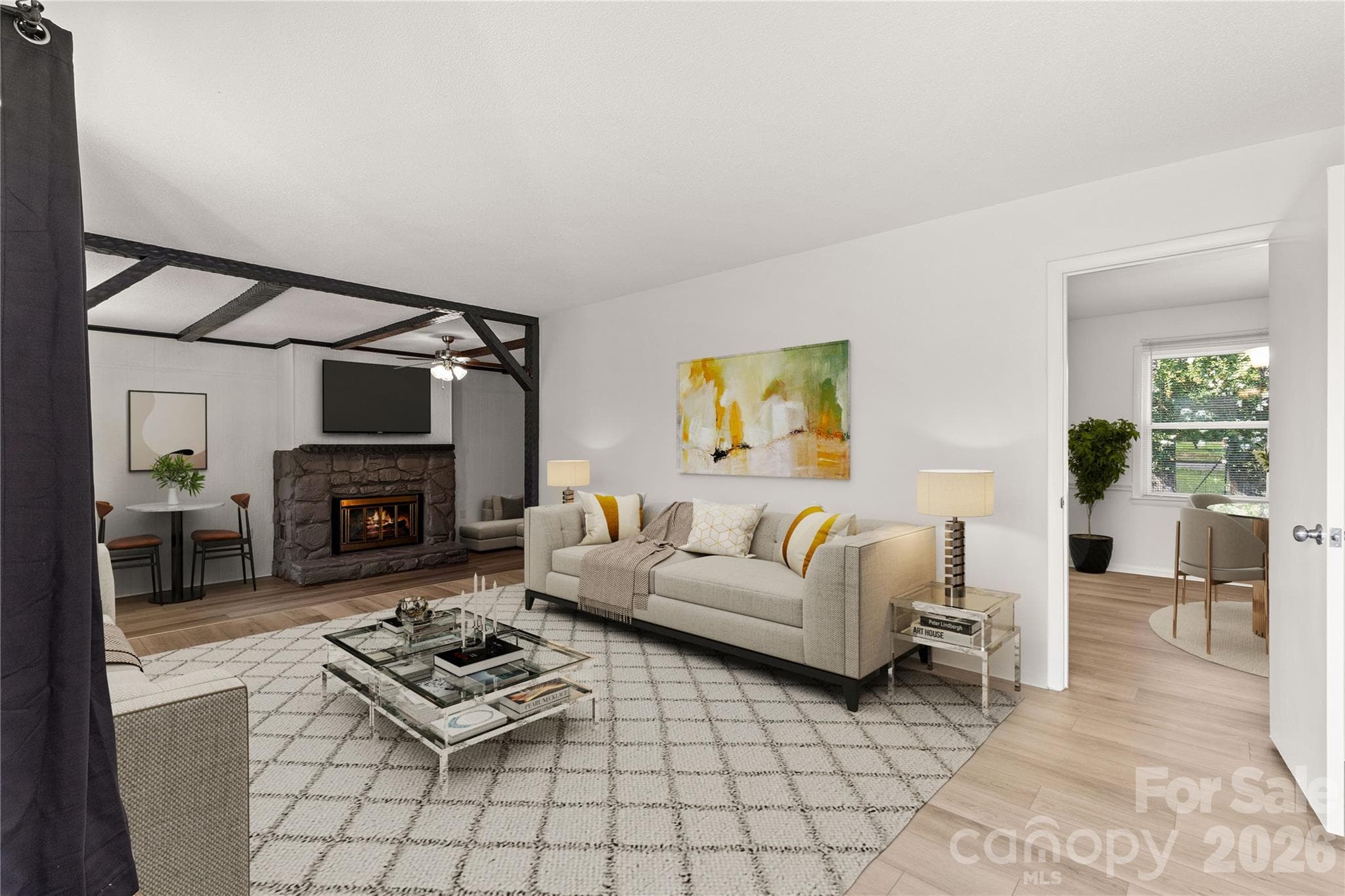 Virtually staged living room - 755 Emorywood Lane, Rock Hill